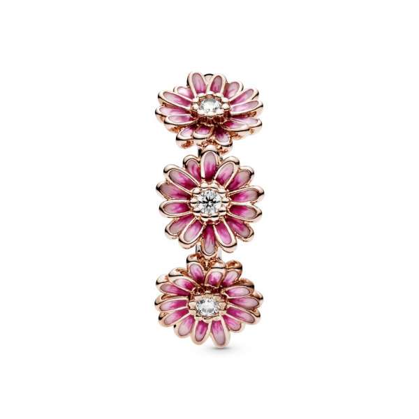 Pink Daisy Flower Trio Ring 