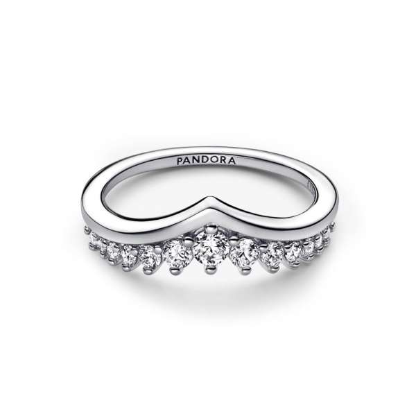 Wishbone sterling silver ring with clear cubic zirconia 