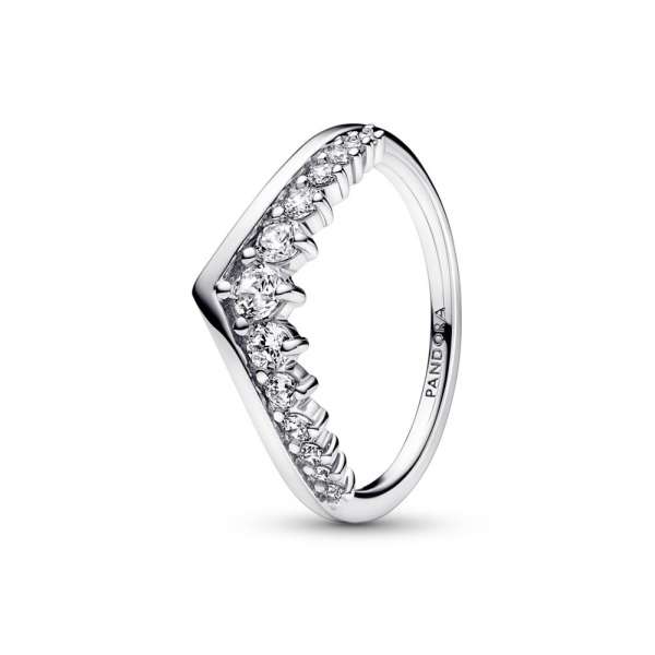 Wishbone sterling silver ring with clear cubic zirconia 