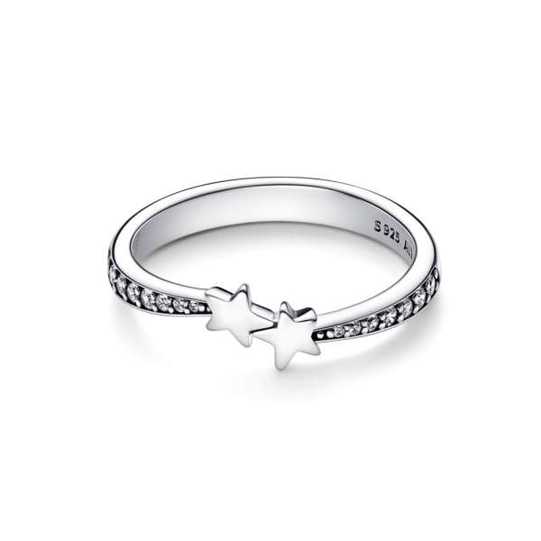 Stars sterling silver ring with clear cubic zirconia 