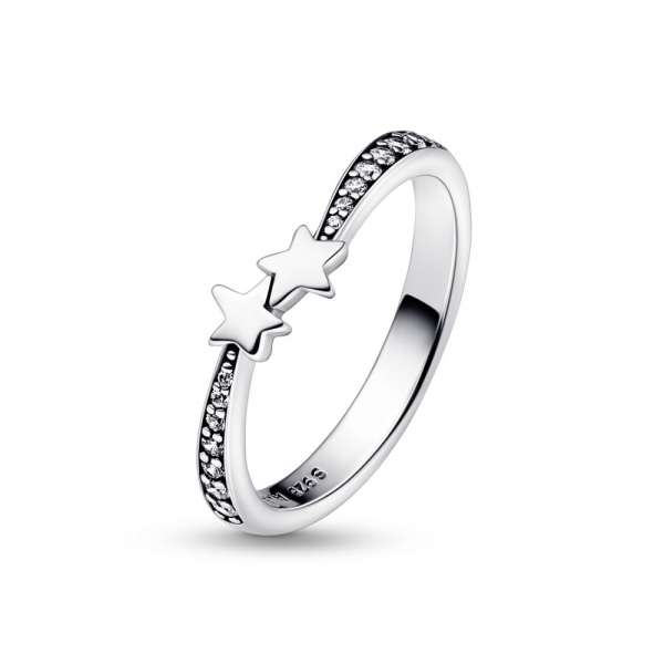 Stars sterling silver ring with clear cubic zirconia 