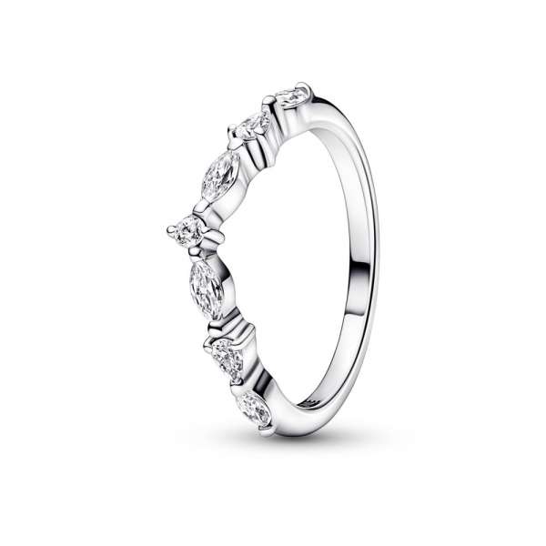 Wishbone sterling silver ring with clear cubic zirconia 