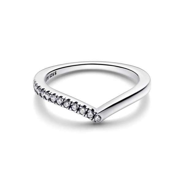 Wishbone sterling silver ring with clear cubic zirconia 