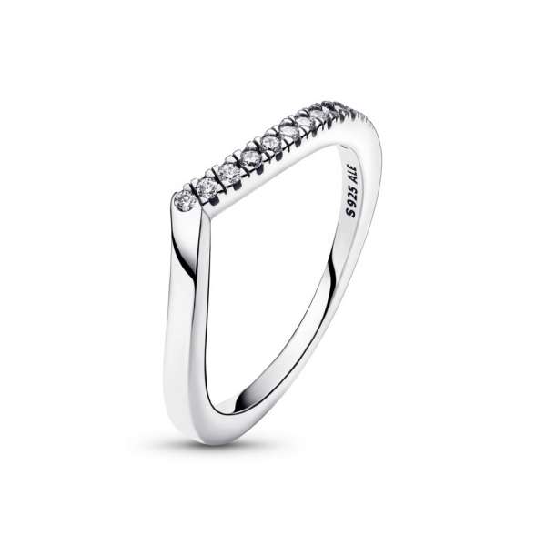 Wishbone sterling silver ring with clear cubic zirconia 