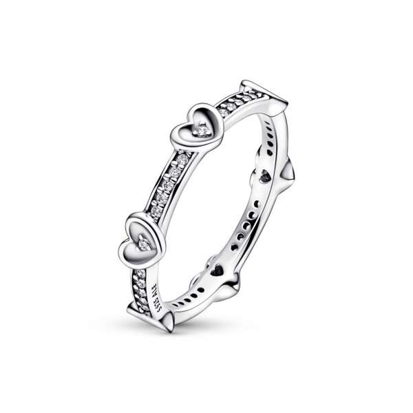 Hearts sterling silver ring with clear cubic zirconia 