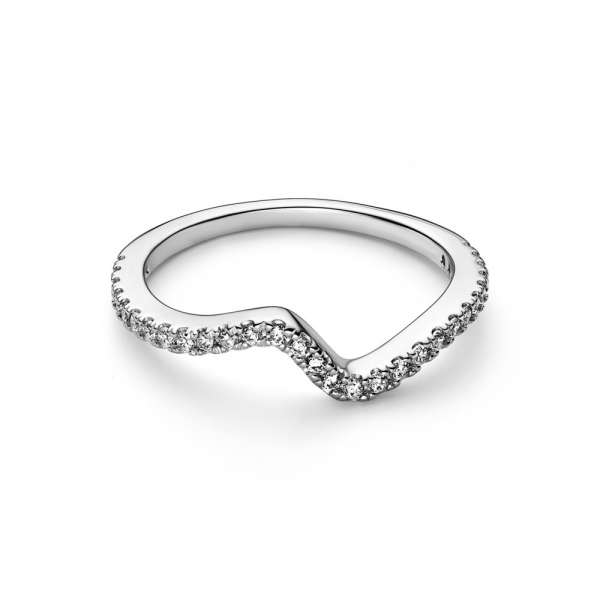 Wave sterling silver ring with clear cubic zirconia 