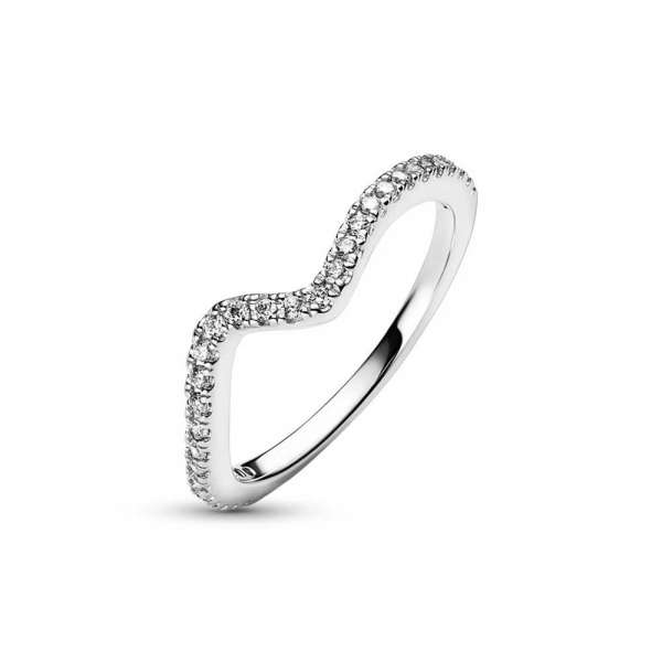 Wave sterling silver ring with clear cubic zirconia 