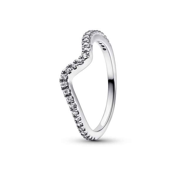 Wave sterling silver ring with clear cubic zirconia 