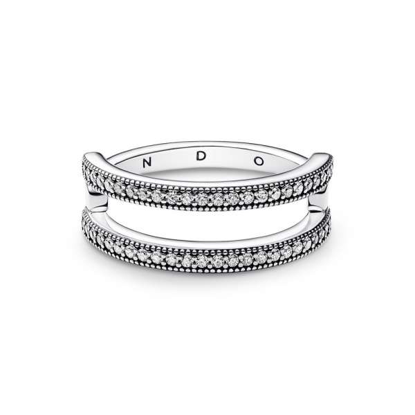 Pandora Signature Logo & Pavé Double Band Ring 