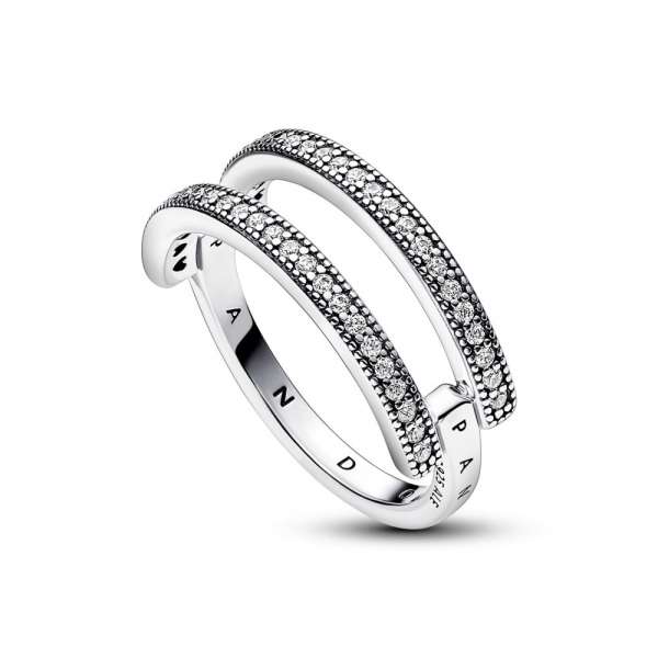 Pandora Signature Logo & Pavé Double Band Ring 