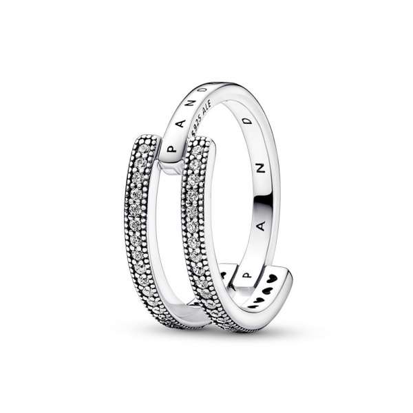 Pandora Signature Logo & Pavé Double Band Ring 