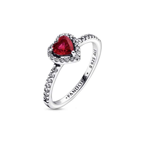 Heart sterling silver ring with cherries jubilee red crystal and clear cubic zirconia 