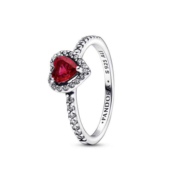 Heart sterling silver ring with cherries jubilee red crystal and clear cubic zirconia 