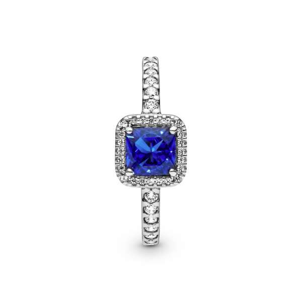 Blue Square Sparkle Halo Ring 