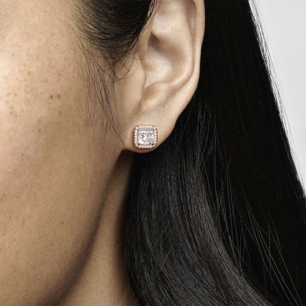 Square Sparkle Halo Stud Earrings 