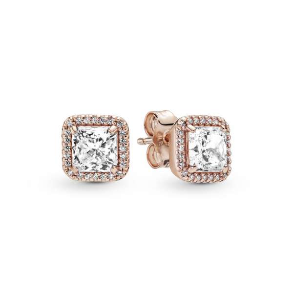 Square Sparkle Halo Stud Earrings 