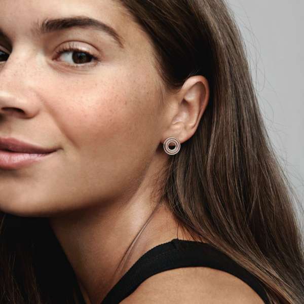 Pandora Signature Two tone Logo & Pavé Stud Earrings