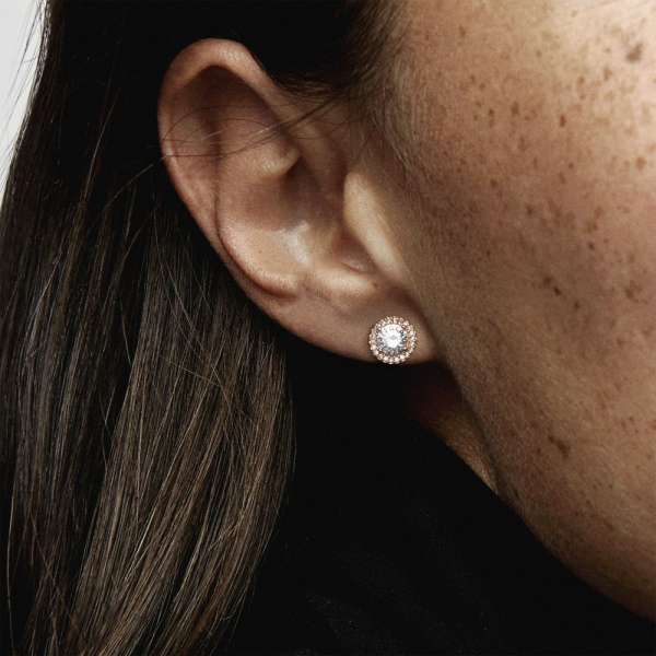 Round Sparkle Halo Stud Earrings 