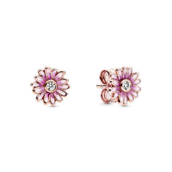 Pink Daisy Flower Stud Earrings 