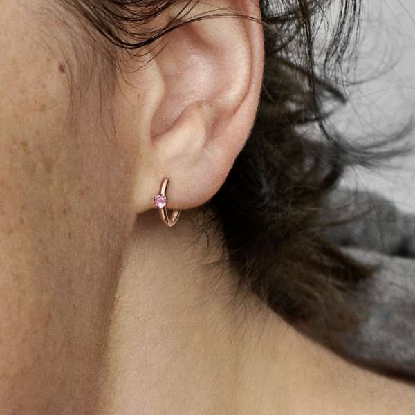 Pink Solitaire Huggie Hoop Earrings 