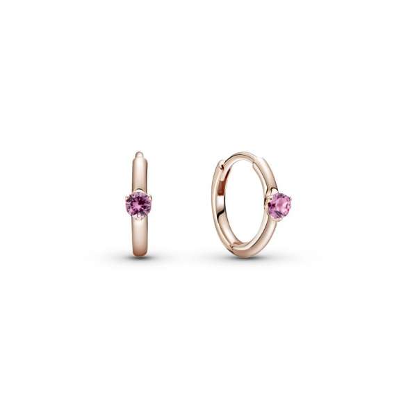 Pink Solitaire Huggie Hoop Earrings 