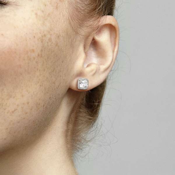 Square Sparkle Halo Stud Earrings 