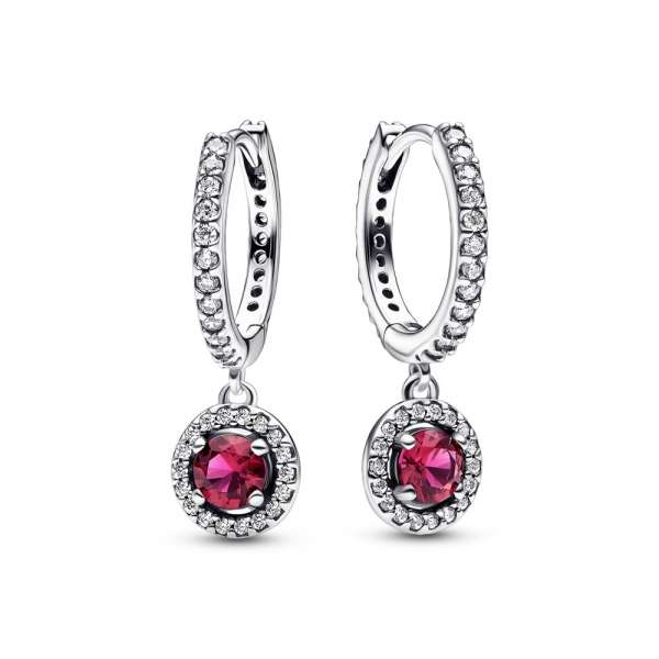 Sterling silver hoop earrings with cherries jubilee red crystal and clear cubic zirconia 