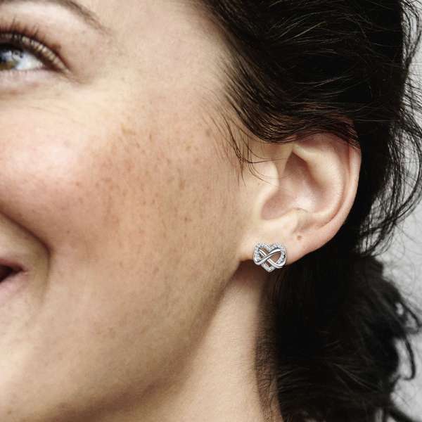 Sparkling Infinity Heart Stud Earrings