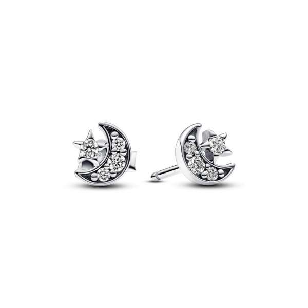 Sparkling Moon Star Stud Earrings