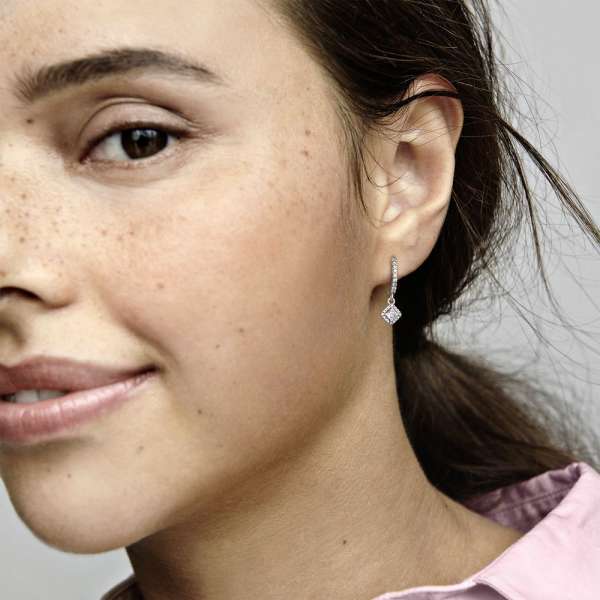 Square Sparkle Hoop Earrings 