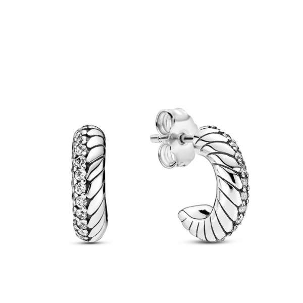 Pavé Snake Chain Pattern Hoop Earrings 