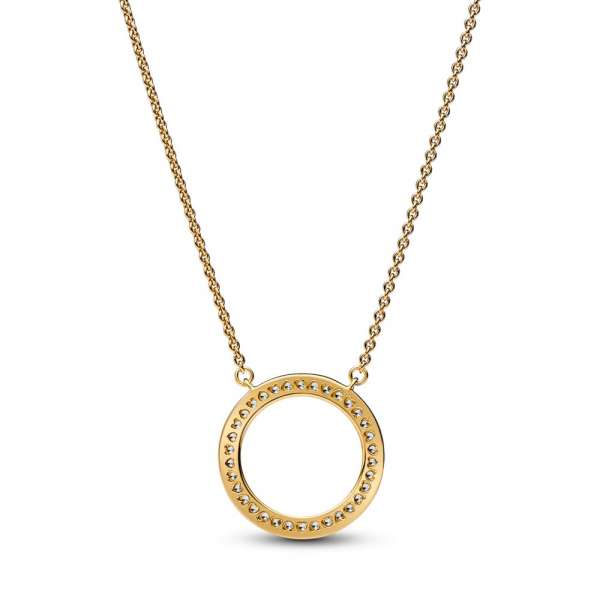 Pandora Signature Pavé & Hearts Circle Pendant Necklace 