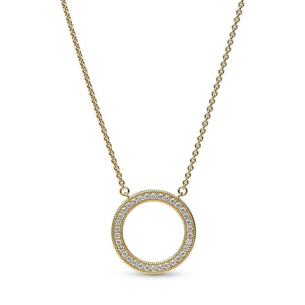 Pandora Signature Pavé & Hearts Circle Pendant Necklace 