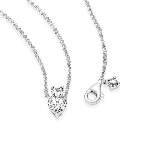 Double Heart Pendant Sparkling Collier Necklace 