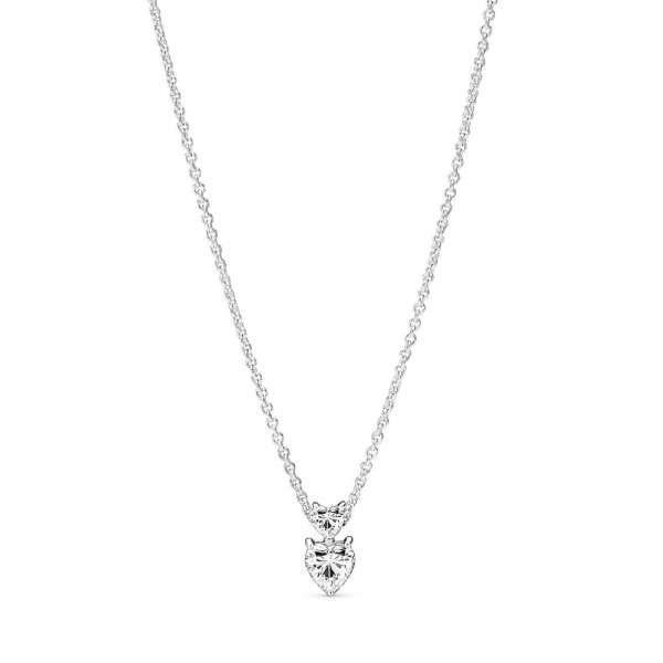 Double Heart Pendant Sparkling Collier Necklace 