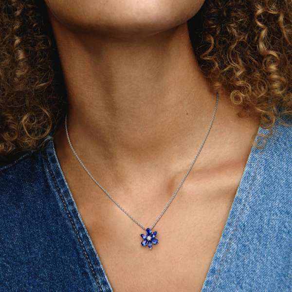 Sparkling Blue Herbarium Cluster Pendant Necklace 