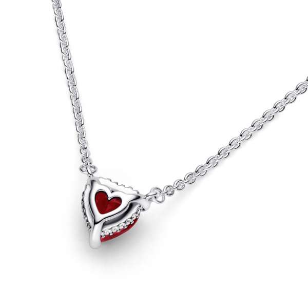 Heart sterling silver collier with cherries jubilee red crystal and clear cubic zirconia 