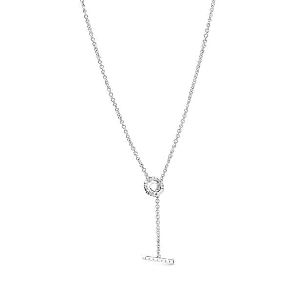 Pavé Circle Logo T-bar Heart Necklace | PANDORA