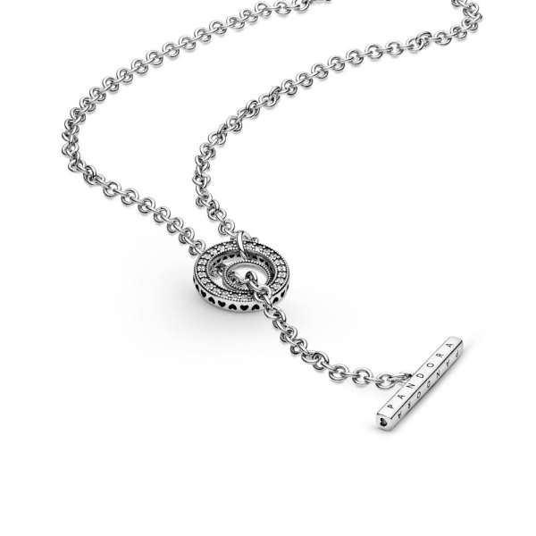 Pavé Circle Logo T-bar Heart Necklace 