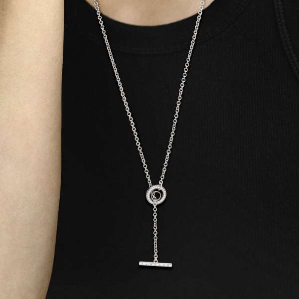 Pavé Circle Logo T-bar Heart Necklace 