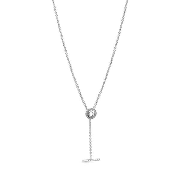 Pavé Circle Logo T-bar Heart Necklace 