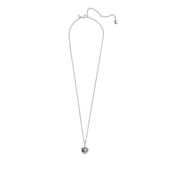 Sparkling Blue Moon & Stars Heart Necklace 