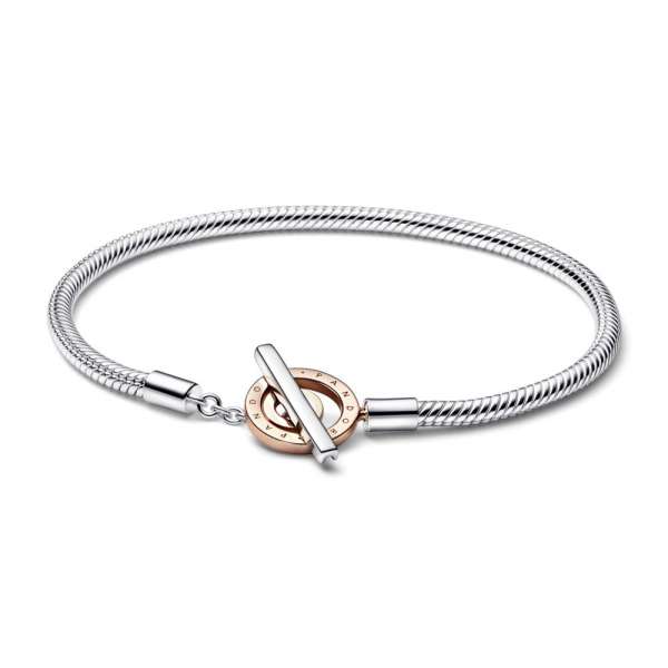 Pandora Signature Two-tone Logo T-Bar Snake Chain Bracelet 