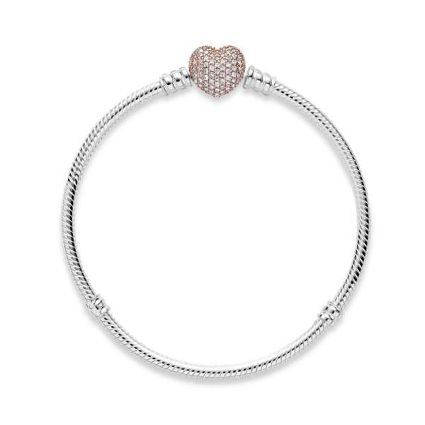 Pandora Moments Pavé Heart Clasp Snake Chain Bracelet 