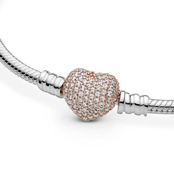 Pandora Moments Pavé Heart Clasp Snake Chain Bracelet 