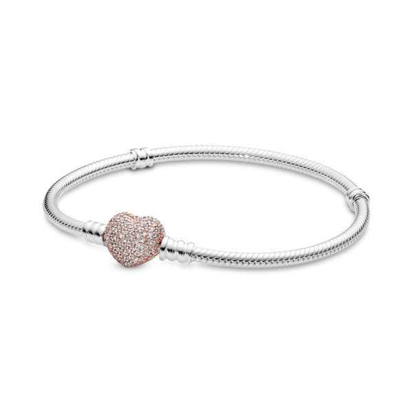 Pandora Moments Pavé Heart Clasp Snake Chain Bracelet 