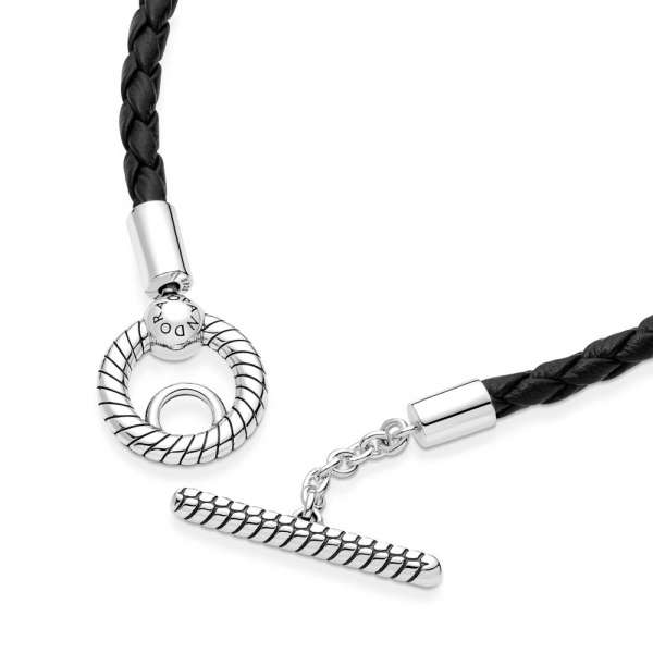 Pandora Moments Braided Leather T-bar Bracelet 