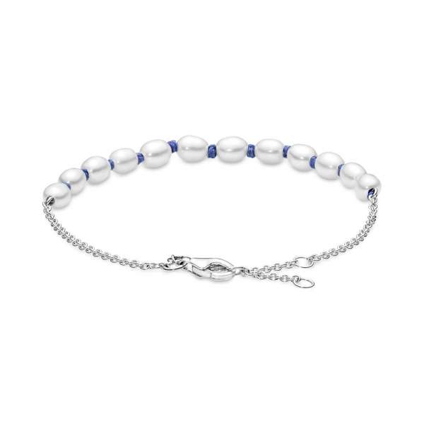 Freshwater Cultured Pearl Blue Cord Chain Bracelet 