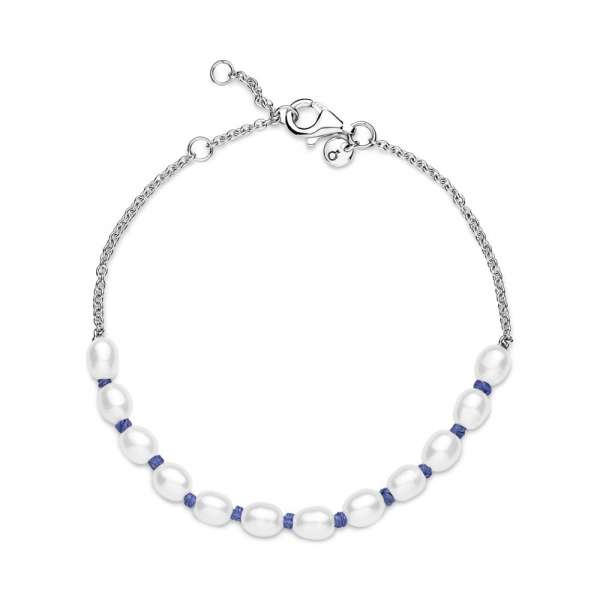 Freshwater Cultured Pearl Blue Cord Chain Bracelet 