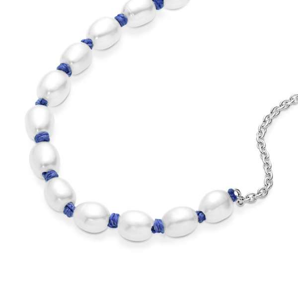 Freshwater Cultured Pearl Blue Cord Chain Bracelet 